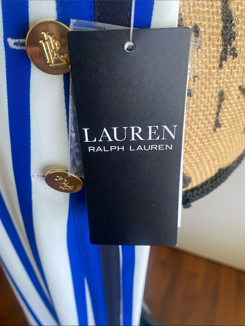 Ralph Lauren Cream and Navy Vertical Stripe Wide-Leg Pants - Picture 5 of 6